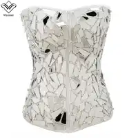 Wechery New Women Steampunk Corset Sexy Gothic Corselet Geometric Patchwork Bustiers Zipper Lace Up Gorset Posture Tops Party