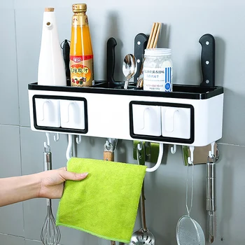 

Multi-function kitchen shovel spoon knife holder wall-mounted knife holder storage rack seasoning rack non-perforating