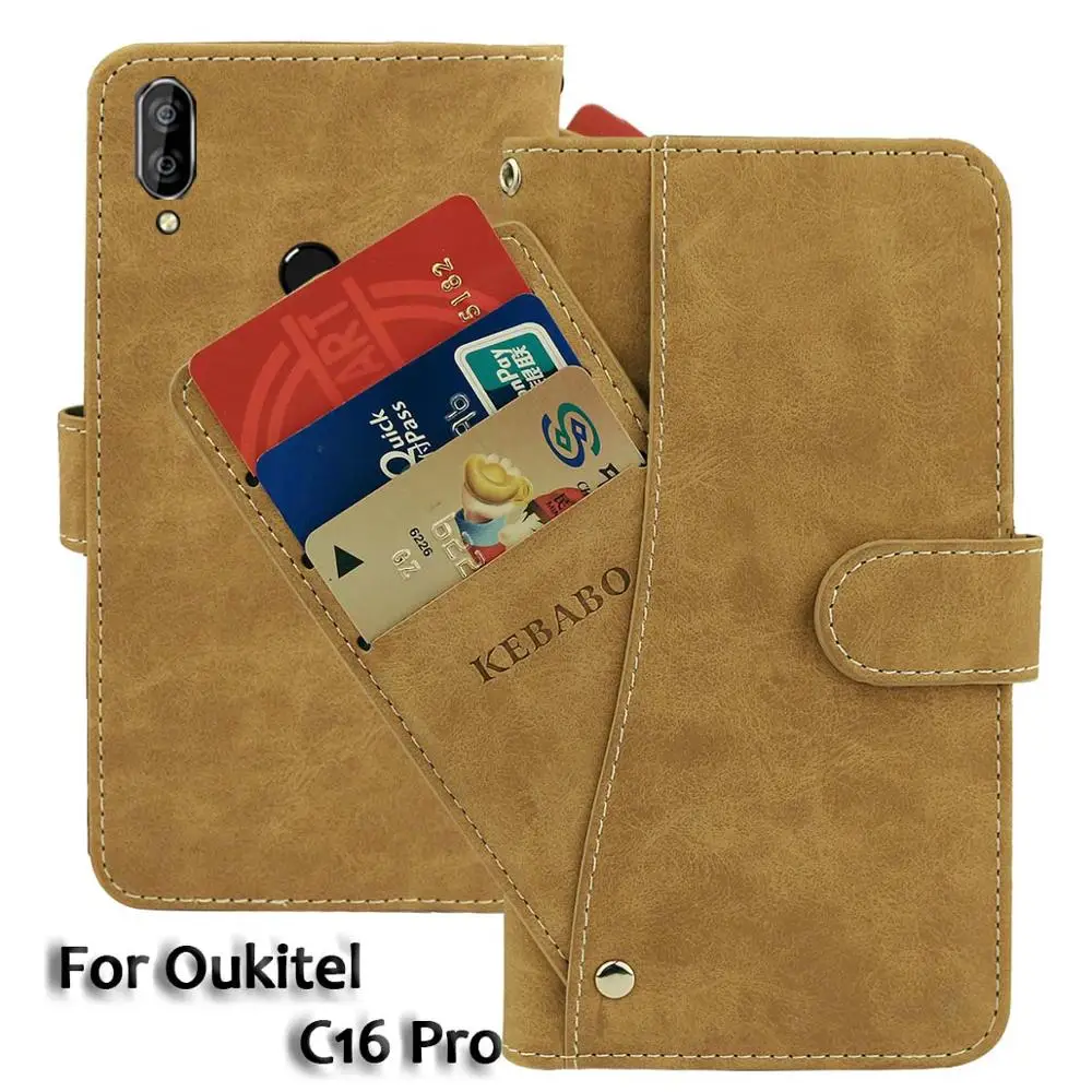 

Vintage Leather Wallet Oukitel C16 Pro 5.71" Case Flip Luxury Card Slots Cover Magnet Stand Phone Protective Bags