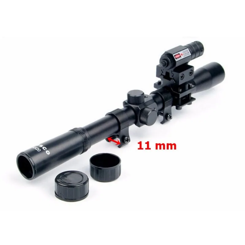 

4x20 Air Gun Optics Scope Set Red Laser Sight Combo of 11mm Mount for 22 Caliber Riflescope Crossbow Scope Airsoft Guns