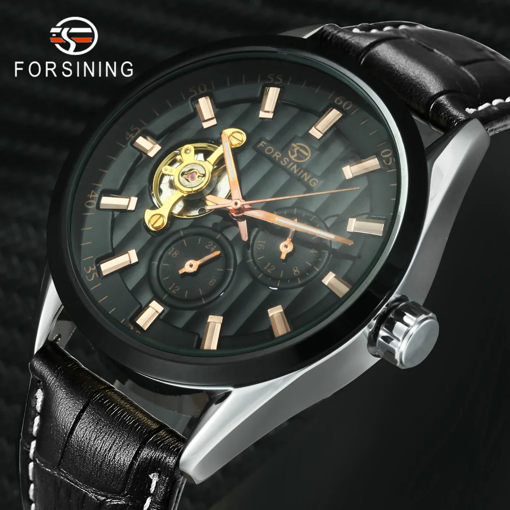 

2018 Men Automatic Mechanical Wrist Watches WINNER Brand Male 24-hour Clock Genuine Leather Strap reloj hombre +GIFT BOX