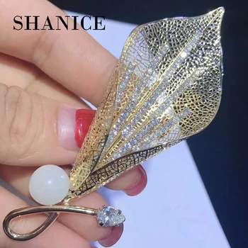 

SHANICE Shinning Large Luxury CZ Plant Leaf Brooches and Pins for Women Fashion Jewelry Austrian Crystals Banquet Brooch