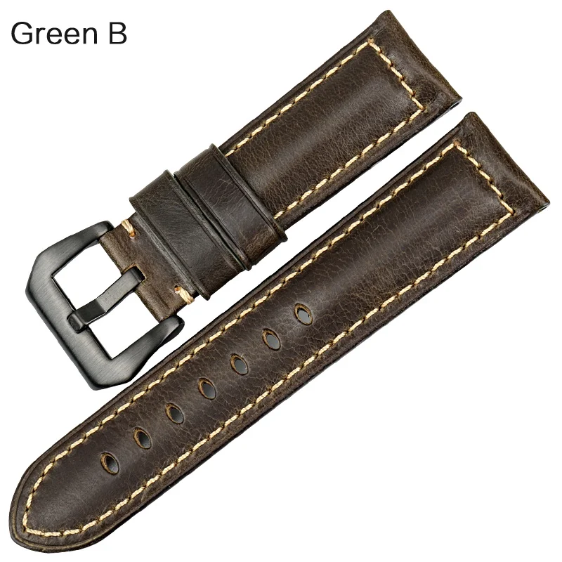 Аксессуары для часов MAIKES, кожаный ремешок для часов 20 мм, 22 мм, 24 мм, 26 мм, винтажный синий ремешок для часов, браслет для Panerai - Цвет ремешка: Green B
