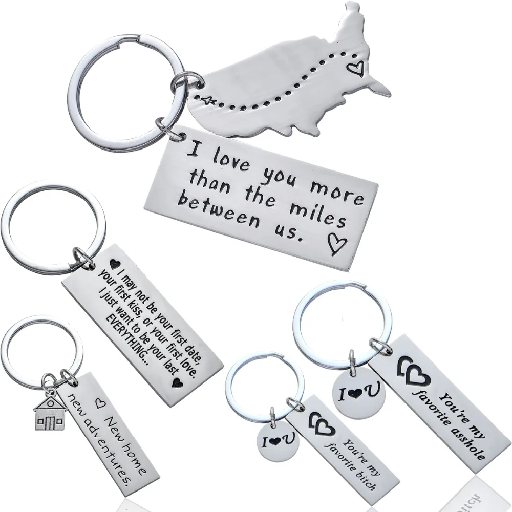 

Stainless Steel Keychain Valentine's Gift For Couple Lovers Dog Tag Charm Keyring Keyfob Girlfriend Boyfriend Bag Car Key Ring