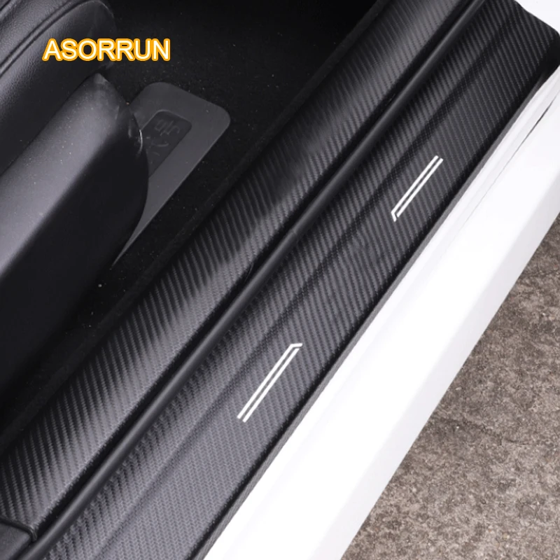 

PU leather Carbon fiber Car-styling Door Sill Scuff Plate Car Accessories For Mitsubishi ASX 2012 2013 2014 2015 2016 2017 2018