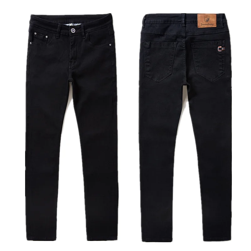 

Strench Men's Black Jeans Fashion Brand 2019 Spring Autumn Straight Full Length Casual Solid Plus USA Size W 28-42 44 46