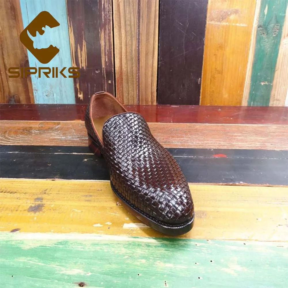 De Slip Terno Importado Mens Sapatos Sociais Negócios Preto Couro Elegante Trançado Brown Preto Gents dark on Escuro Marrom Sipriks Bezerro qpXWta