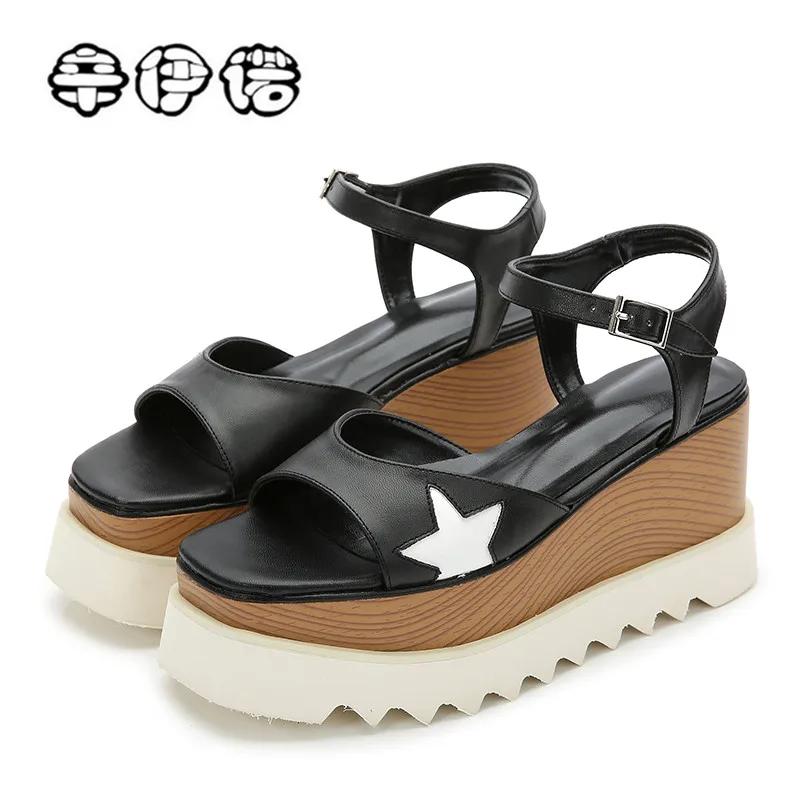 

New Summer Woman Sandals Shoes Woman Pumps Platform Wedges Heel Fashion Casual Loop Bling Star Thick Sole Women Shoes