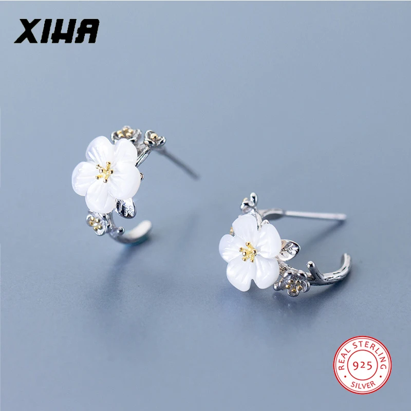 

XIHA Luxury Lovely Flower Stud Earring for Women Shell Stone 925 Sterling Silver Earring Korean Earings Women Jewelry