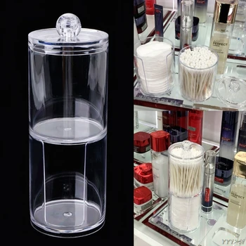 

Creative Clear Acrylic Storage Holder Jar Transparent Cotton Swabs Stick Cosmetic Makeup Organizer Case Makeup Cotton Pad Jar-W