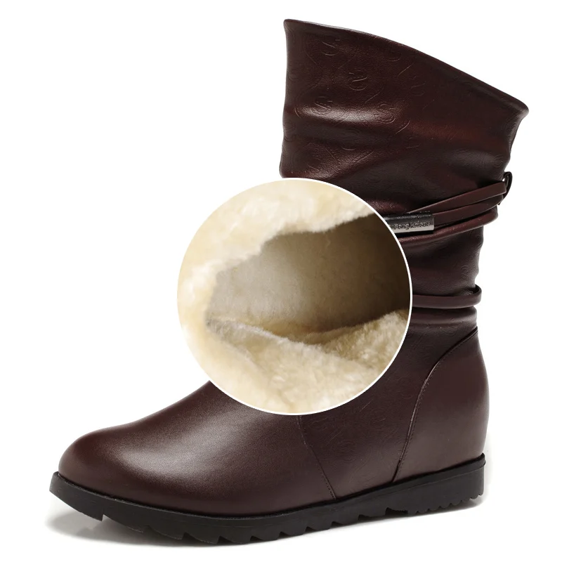 

US 4-9 Shearling Retro Pull On Solid Women's Casual Wedge Snow Mid-calf Boots Winter Plush Shoes