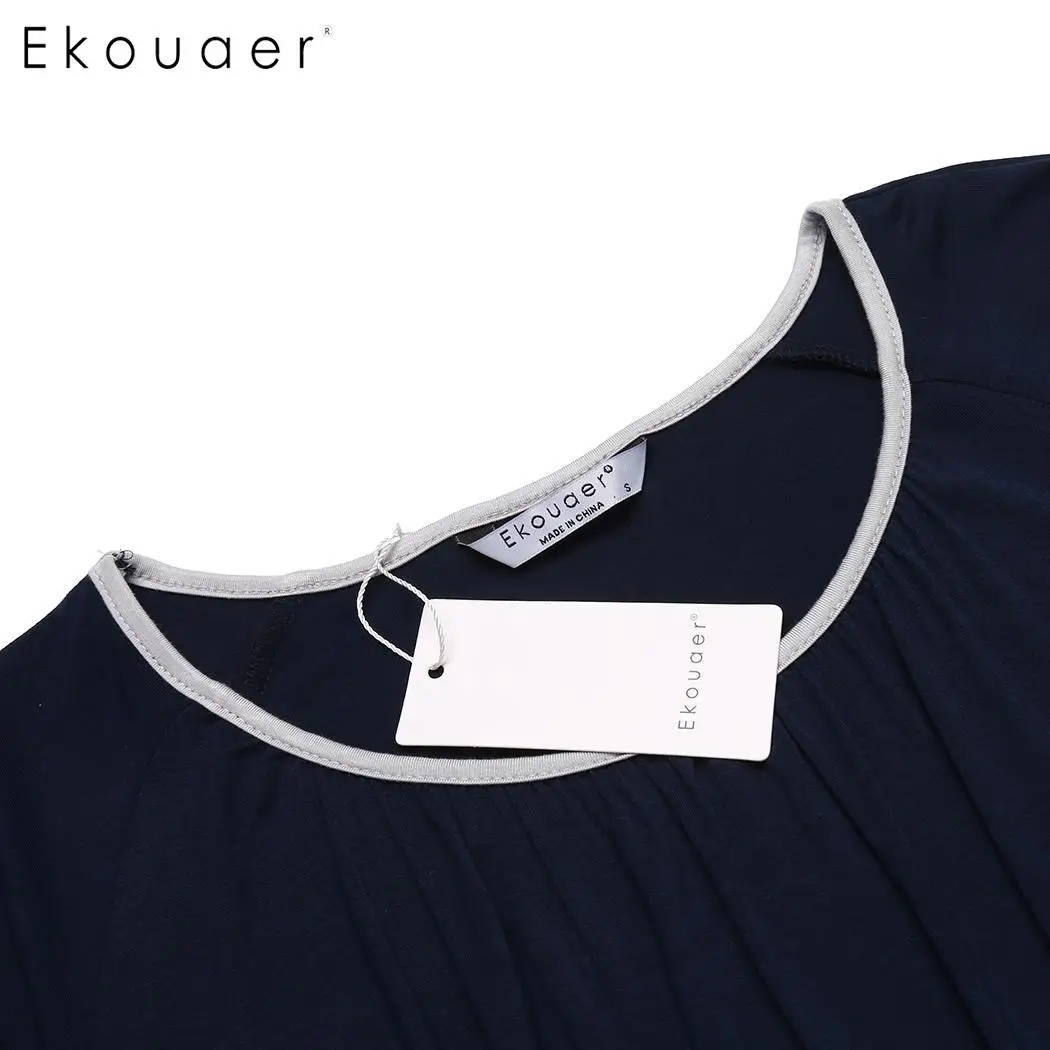 Ekouaer, Женская Повседневная Ночная рубашка, ночная рубашка, короткий рукав, o-образный вырез, пэчворк, свободная сорочка, ночная рубашка, одежда для сна, домашняя одежда