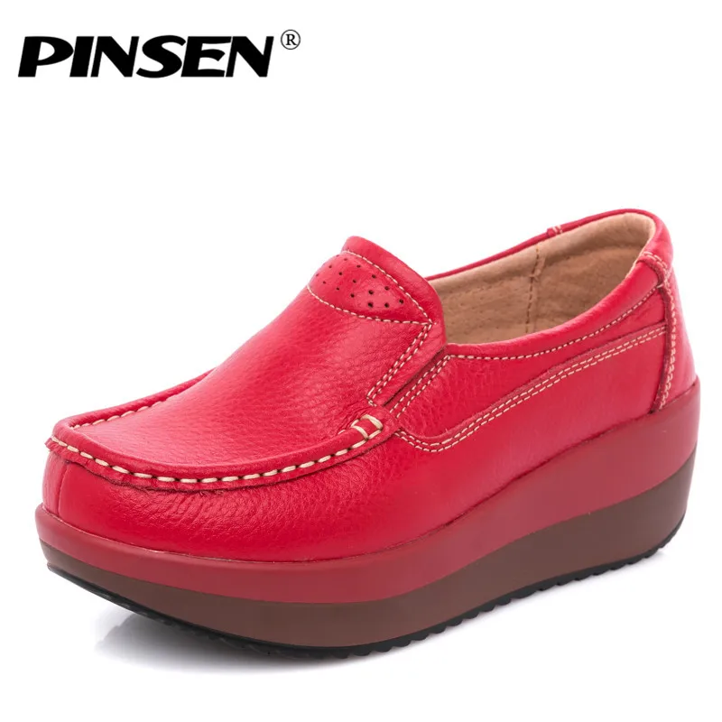 PINSEN 2018 Autumn Women Flat Platform Loafers Ladies Shoes Genuine Leather Slip-on Casual Shoes Woman Flats Moccasins creepers PINSEN 2018 Autumn Women Flat Platform Loafers Ladies Shoes Genuine Leather Slip-on Casual Shoes Woman Flats Moccasins creepers