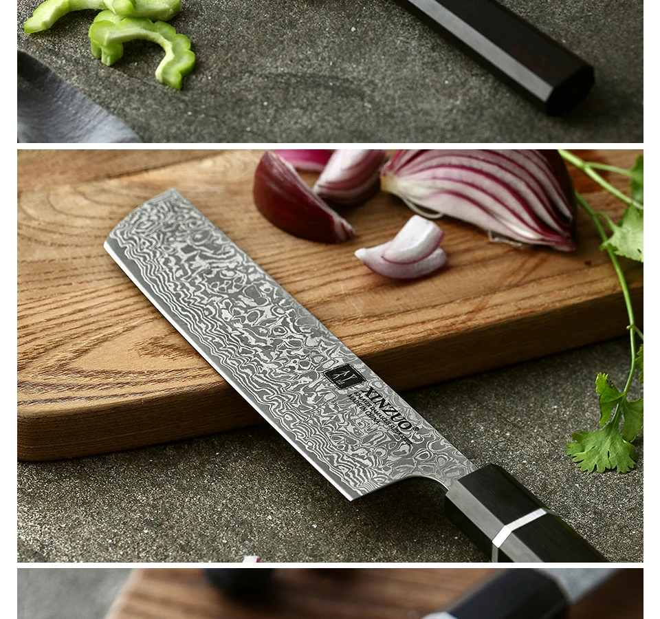 XINZUO 3 шт. Дамасские кухонные ножи Набор японских ножей из нержавеющей стали нож шеф-повара для очистки овощей и мяса кухонный инструмент для приготовления пищи