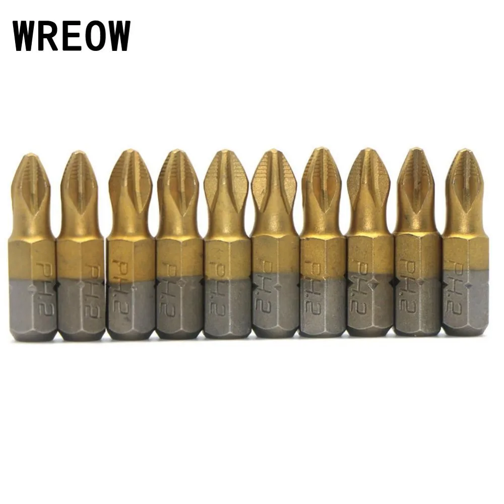 

Hot Selling 10pcs 25mm Screwdriver Bit Titanium Coated Anti Slip Hex Shank PH2 Electric Tool Set