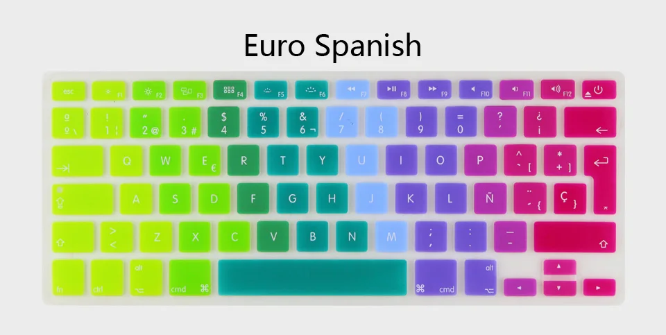 Силиконовая, в цветах радуги крышка клавиатуры для Apple macbook Air 13 защитные наклейки для mac book ноутбука пленка для кожи - Цвет: Euro Spanish