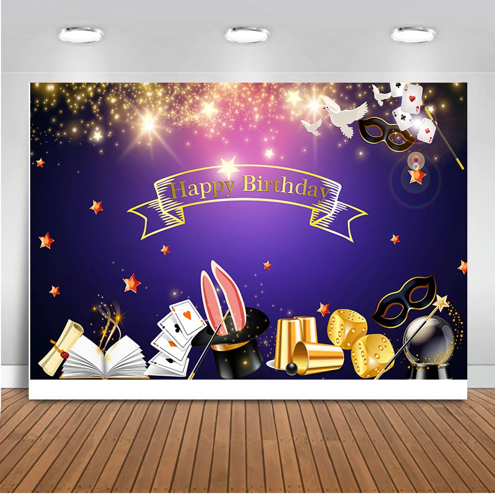 

Mehofoto Happy Birthday Party Backdrop Magic Theme Banner Glitter Stars Photo Background for Photo Studio Photophone