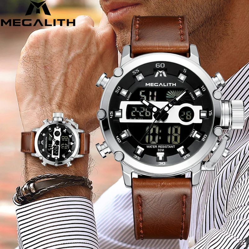 

2019 Multifunction Watch MEGALITH Sport Chronograph Quartz Watch Men Waterproof Luminous Wrist Watch Men Clock Relogio Masculino
