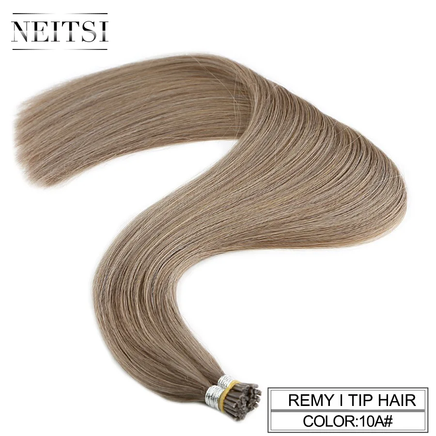 Neitsi, двойные нарисованные волосы Remy с I-Tip, человеческие волосы для наращивания, прямые кератиновые человеческие волосы для наращивания, 1,0 г/локон, 20 дюймов, 28 дюймов - Цвет: 10A