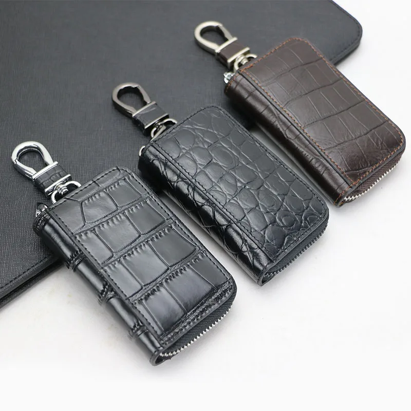 

High quality genuine cow leather crocodile pattern car key case men car key ring holder leather key wallet holder
