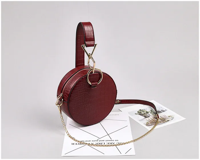 TOYOOSKY, известный бренд, женские сумки, круговой стиль, Аллигатор, кожа, женские сумки через плечо, высокое качество, круглая сумка-мессенджер - Цвет: WineRed