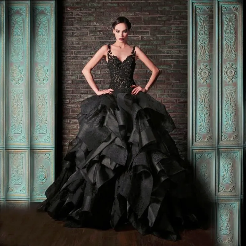 Gotico vittoriano Nero Abiti Da Sposa Puffy Abito di Sfera Spaghetti  Cinghie Abiti Da Sposa vestido de casamento hochzeitskleid 2016|dresses  retail|gown shawldress strip - AliExpress