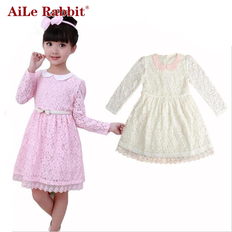 

AiLe Rabbit Kids Toddler Girls Princess Wedding Dress with Belt Party Flower Pink Lace dresses Clothing 2-7Years