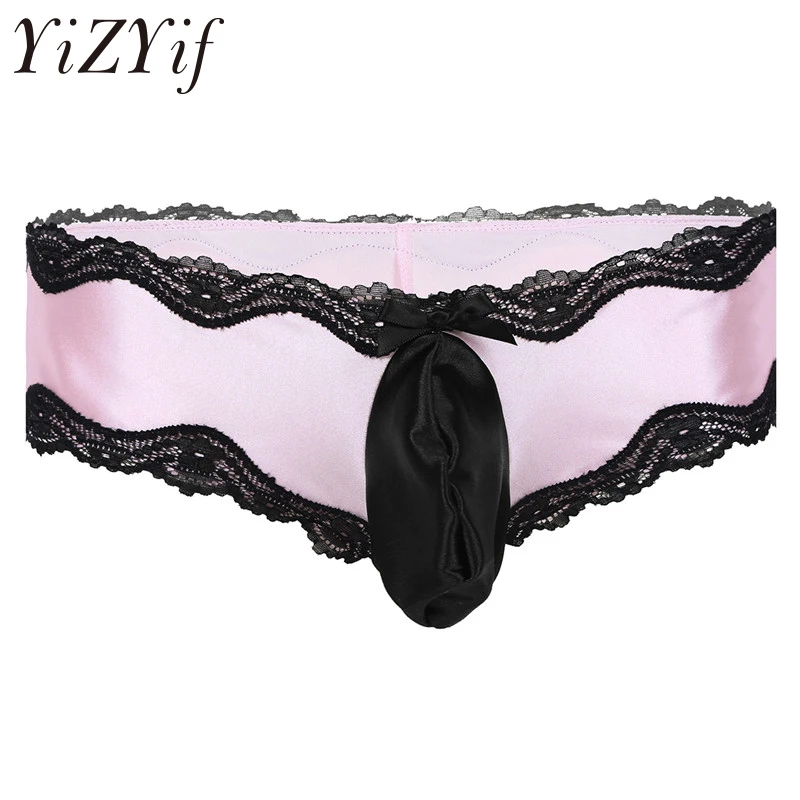 

YiZYiF Gay Men Lacework Bikini Brief Underwear Underpants with Bulge Pouch Sexy Men's Lingerie Stretchy Sissy Jockstrap Panties