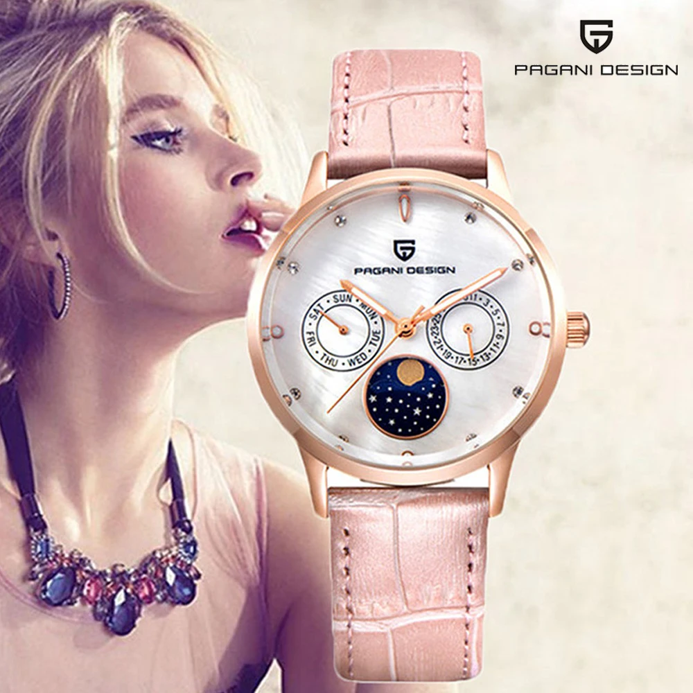 Pagani Дизайн Женские Модные кварцевые часы женские кожаные повседневные платья женские часы розовое золото Кристалл reloje mujer montre femme