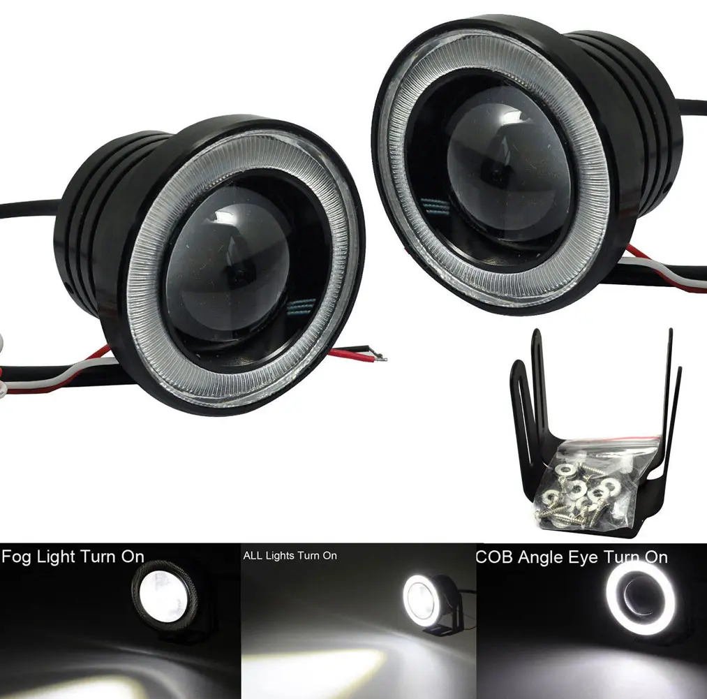 2 pcs Water Proof Projector LED Fog Light 3.5 Inch Halo Lens Angel Eyes