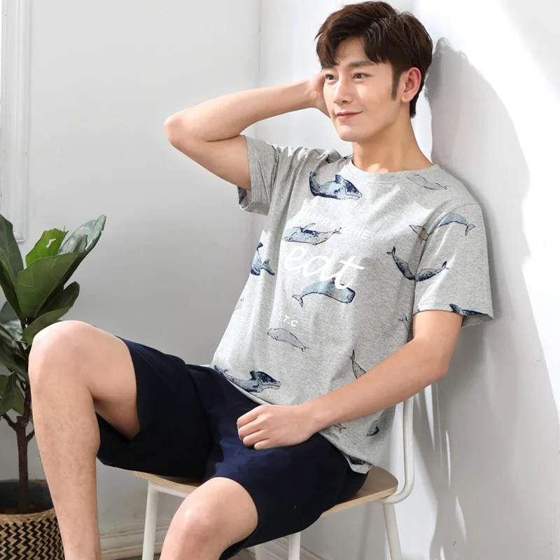 2019 Summer Short Sleeve Cotton Pajama Sets for Men Cute Cartoon Print Sleepwear Male Homewear Hombre Lounge Home Clothes 2019 Summer Short Sleeve Cotton Pajama Sets for Men Cute Cartoon Print Sleepwear Male Homewear Hombre Lounge Home Clothes