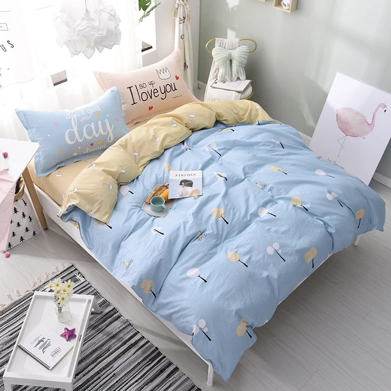 

Simple Small Tree Pattern Home Textile Bedding Sets Cotton Duvet Cover Flat Sheet Pillowcase Sheet Linen 4Pcs Queen Full 2 Size