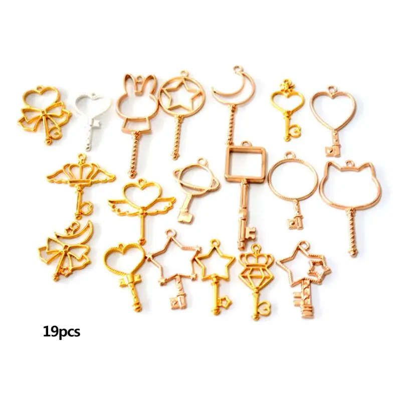 

19pcs/set Key Star Moon Metal Frame Charm Pendant Bezel Setting UV Resin Epoxy Jewelry DIY Charm Accessories Handmade