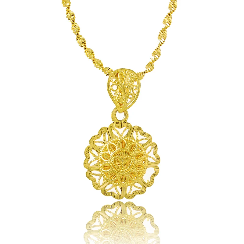 

High Quality Chain Necklace Gold Color Jewelry Round Pendant Necklaces Wholesale Fashion Women Gift P033