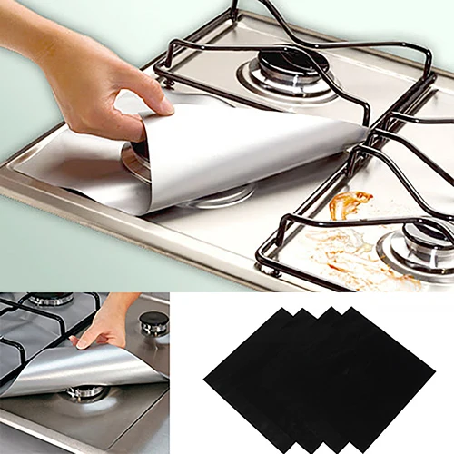 

4 Pcs Square Foil Gas Hob Protector Liner Reusable Easy Clean Protection Pad