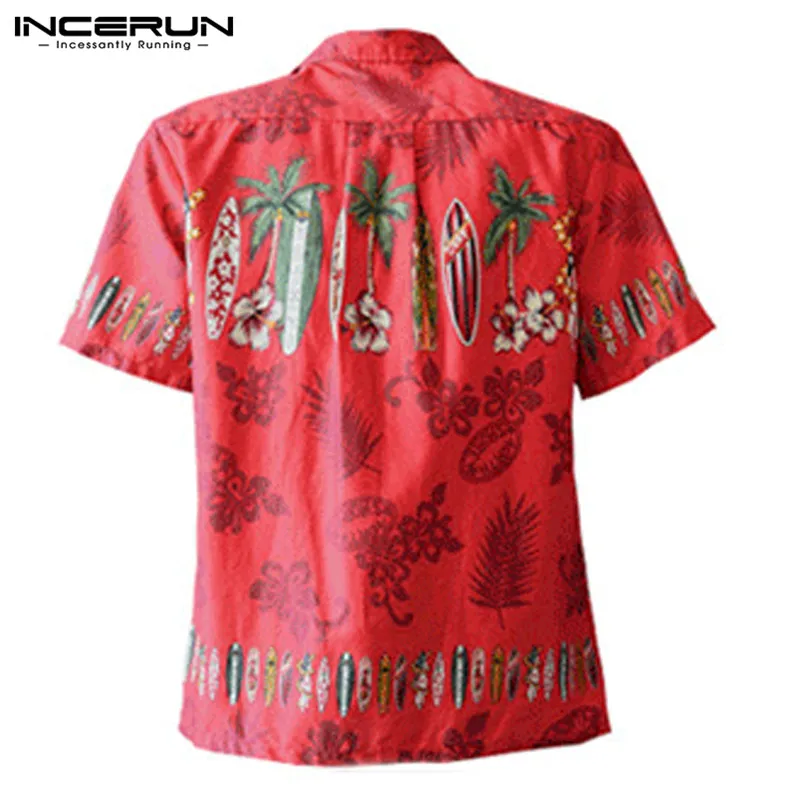 INCERUN летняя модная мужская Повседневная рубашка с принтом, короткий рукав, свободные праздничные пляжные Гавайские рубашки для мужчин Camisa Masculina