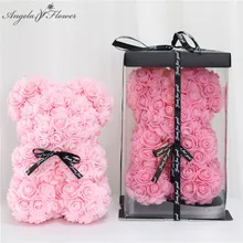 Diy 25 cm teddy rosa urso com caixa artificial pe flor urso rosa dia dos namorados para namorada mulher presentes do dia das mães