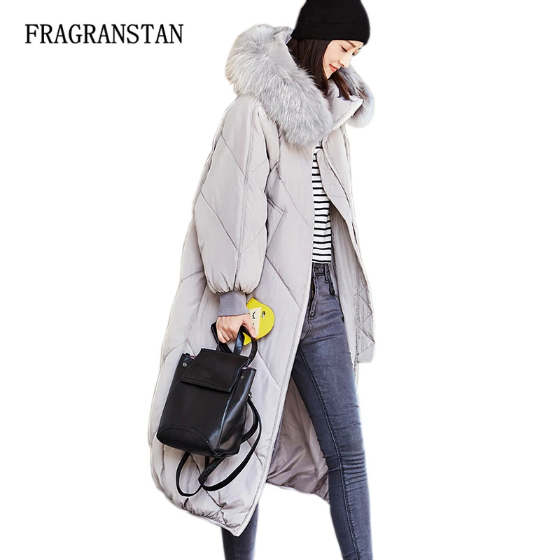 

2018 Winter Women Thicken Warm Big Fur Collar Long Solid Color Down Jacket New Waterproof Vestidos Female Loose Slim Coats LY118
