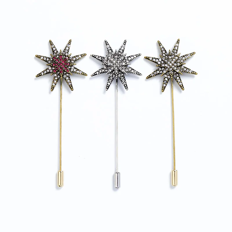 

Temperament Vintage Snowflake Star Crystal Brooches For Women's Clothing Accessories Trendy Lapel Stick Brooch Pins Jewelry