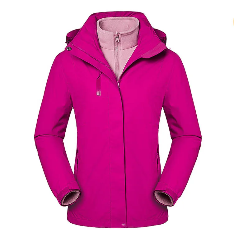 Женские зимние водонепроницаемые флисовые куртки с капюшоном для походов, лыжных прогулок, девочек и девушек, европейские размеры XS-3XL - Цвет: Rosy