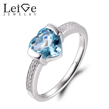 

LeiGe Jewelry Blue Aquamarine Rings Unique Engagement Ring March Birthstone Ring Heart Cut Blue Stone Ring 925 Sterling Silver
