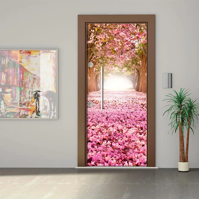 Home Decor 3d Door Sticker Print Art Flower Plant Self Adhesive