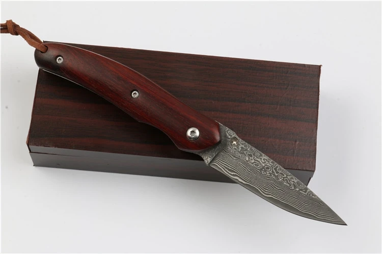 Складываемый карманный нож дамасское лезвие деревянная ручка тактический нож для выживания Подарочный нож для наружного спасательных операций походов EDC инструменты