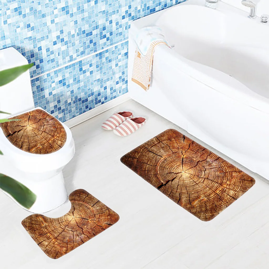 Buy Bath Mat Sets 3 Piece Creative Wood Pattern Non Slip Bathroom Bath