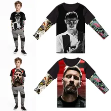 Bebê menino camiseta 3d agradável tatuagem impressão grandes crianças estrela de futebol t camisa criativa 2-14y crianças roupas de algodão topos