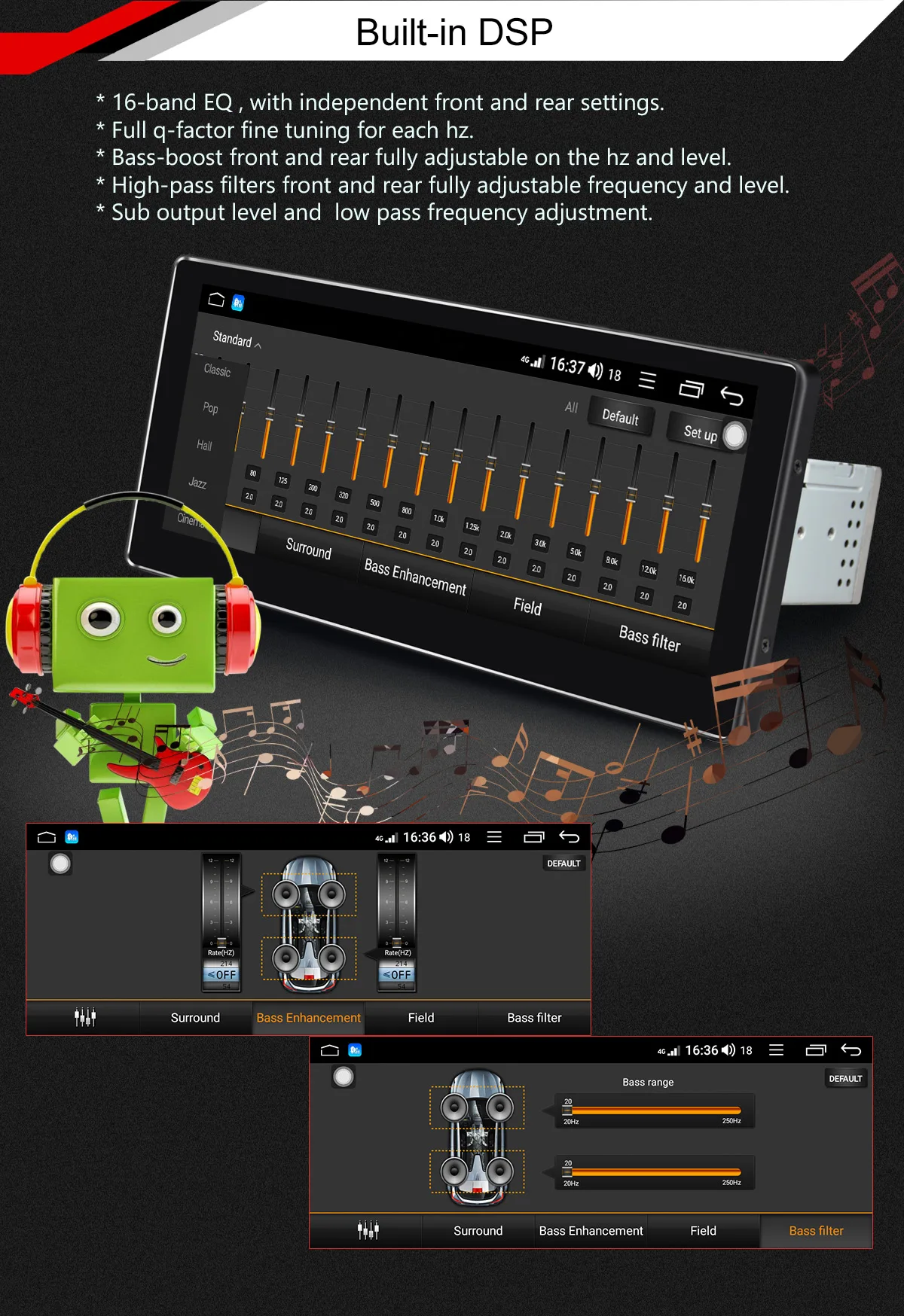 Excellent Android 8.1 10.25"  1Din Car Multimedia Radio Audio Player 4G SIM Card GPS Glonass Stereo DAB Zlink Subwoofer DSP SPDIF DVR OBD 9