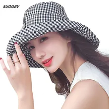 Летняя женская клетчатая Солнцезащитная шляпа женская летняя с большими широкими полями хлопок анти-УФ пляжная широкополая шляпа от солнца шляпы плоские шапки Bob Chapeau Gorras