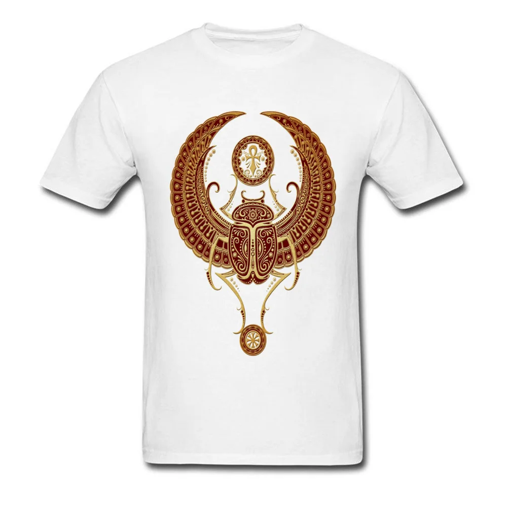 Normal Cotton Fabric T-Shirt for Men Short Sleeve Casual Tees High Quality Mother Day Crew Neck Tops Tees Print Red Winged Egyptian Scarab Beetle with Ankh white