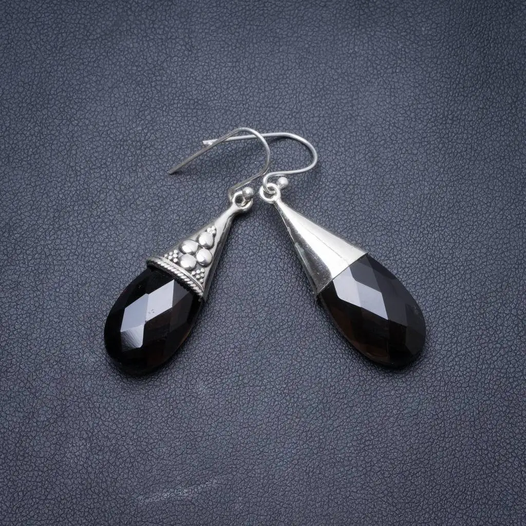 

Natural Smoky Quartz Handmade Unique 925 Sterling Silver Earrings 1.75" Y3224