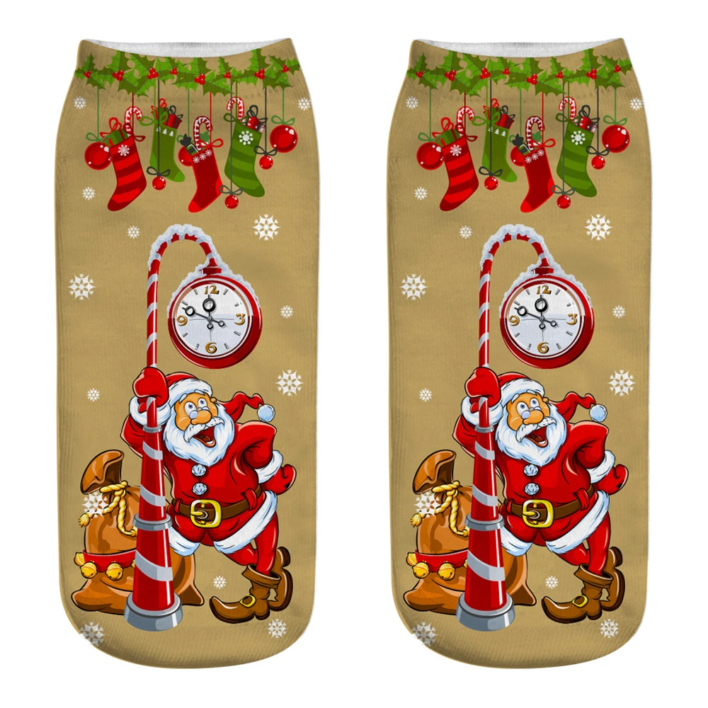 Новые рождественские носки с 3D принтом забавные Мужские Носки с рисунком лося снеговика Санты соккен с низким вырезом унисекс на лодыжке Xmas Sox Calcetines hombre